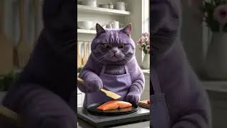 Cute little cat is making fish 🐠 🐾 🥰  #cute #cat #cooking
