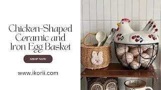 Chicken-Shaped Ceramic and Iron Egg Basket