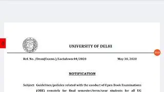 DU Exam News 2020 Official Guidelines Regarding Open Book Exams For Final Year Students