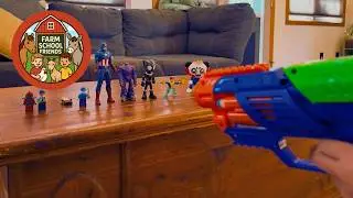 Nerf Gun Target Challenge! Lego Men & Superheroes