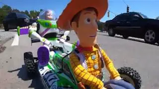 REAL LIFE TOY STORY!! BUZZ AND WOODY RC PASSING REAL CARS!