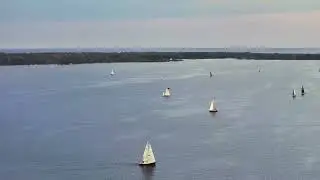 Maritime Traffic Presque Isle Bay Erie PA - Busy Bay Full of Boats - Sailing - 4K Drone Footage