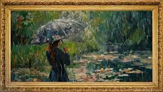 Rainy Day Reflection | 4-hour fall gold frame tv art loop | relaxing music screensaver 4K