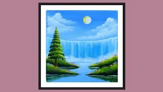 Waterfall || Moonlight Waterfall Scenery || Easy Acrylic Painting ||