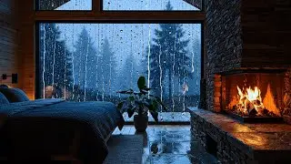 Rain on Window at Night 🌧️🔥 Cozy Fireplace Ambience for Deep Sleep