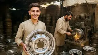 Inside a Pakistani workshop car rims repaired by hand /mass production of rims