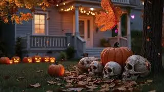 Rustling Leaves & Pumpkin Dreams 🎃🍃 | Spooky Porch Ambience