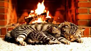 Warm Fireplace & Napping Cats 🐱 Deep Sleep Instantly with Soft Purr and Crackling Fire