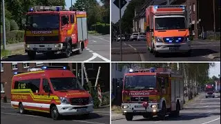 [PKW-Brand mit Propangasflasche] Einsatzfahrten der Feuerwehr, Rettungsdienst und Polizei in Hürth