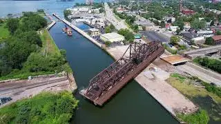 Swing Bridge on Unity Island - Aerial Drone Video - Timelapse