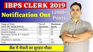 IBPS CLERK Notification 2019 | 12000+ Posts | Syllabus | Qualification | Exam Pattern