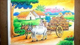 kumarpara gorur gari drawing in pastel || কুমোর পাড়ার গোরুর গাড়ি ড্রইং || Rabindranath Tagore