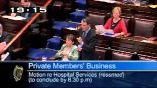 Minister Sean Sherlock speaking on hospital services