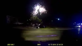 Stolen car being chased by police crashes into power pole right in front of me.