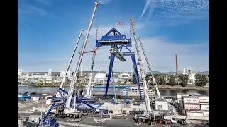 F&uuml;nffach-Hub f&uuml;r BKL &ndash; Portalkran-Montage mit f&uuml;nf Autokranen.