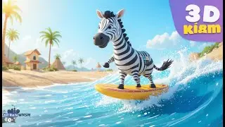 Zebra Surfs on Waves | 3D Animated Nursery Rhyme for Kids