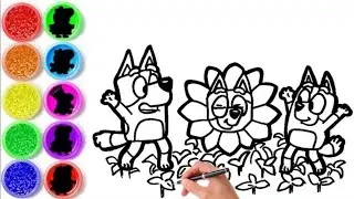 Draw and Color Bluey characters Bluey, Bingo and Muffin 