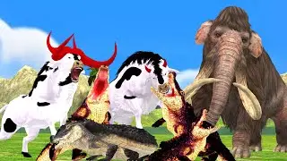 Corcodile vs Giant Bulls Fight Bulls Saved By Woolly Mammoth Animal Fights Animal Revenge Stories
