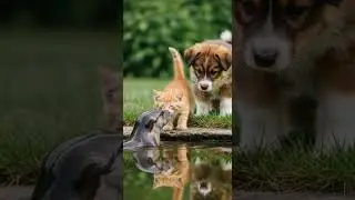 Kitten and Puppy Visit the River to Meet New Friends Playing #cute #pets #animals
