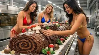 Inside a Christmas Yule Log Cake Factory | Full Baking Process Documentary