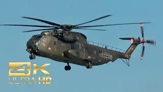 (4K) Sikorsky CH-53 GA German Air Force Luftwaffe 85+08 flight action at Manching Airport IGS ETSI
