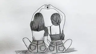 How to Draw a Friendship Girl Making Heart || Pencil sketch for beginner || Girl drawing || Drawing