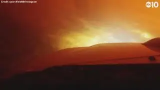 RAW: Fiery tree falls on vehicle traveling through Camp Fire in Butte County