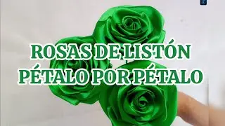 Rosa de listón Pétalo por pétalo #rosaseternas #bouquets #diy #easy 