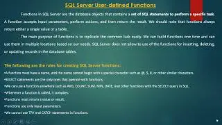 User Defined Functions in SQL Server