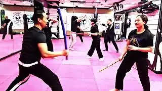 Arnis Tirada working on basic footwork with strikes and counter for beginners