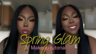 SPRING GLAM | Golden Chartreuse eye w/ a pink lip| Makeup tutorial