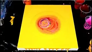 021 Summer Inspired open cup pour - Amazing Cells in yellow, red and pink. Acrylic Pouring with G