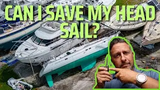 Episode 10 - I remove the headsail from the broken Furler.  Hurricane Ian sail boat restoration