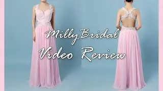 Evening Dresses | Long A-line V-neck Chiffon Lace Pink Formal Prom Dress - MillyBridal Video Review