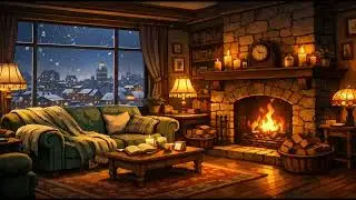 Cozy Winter Night Ambience ❄️ Fireplace, Snow & Vintage Jazz Music