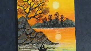Beautiful Sunset Painting With Oil Pastels | Beautiful Scenery Drawing With Oil Pastels