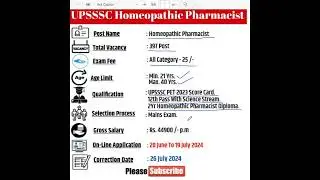 UPSSSC Homeopathic Pharmacist vacancy 2024 l UPSSSC Homeopathic Pharmacist Notification 2024