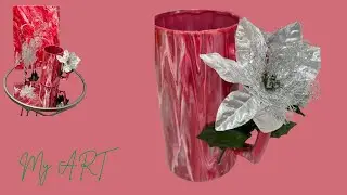 How to use a Beer Mug to make beautiful holiday decor /Acrylic Pour paint vase decor