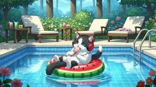 Chill Vibes - Cute Kitten Enjoying Ice Cream on a Watermelon Pool Float | Lo-fi Chill Music