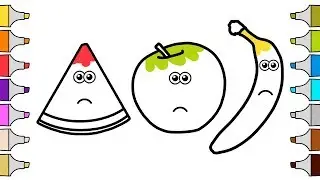 Wrong Colors with Crying Watermelon, Apple & Banana - Coloring Pages for Kids