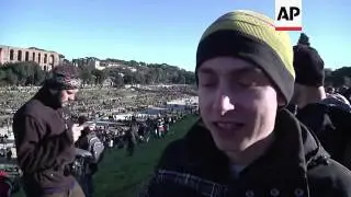 Tens of thousands of young pilgrims gather ahead of meeting with Pope