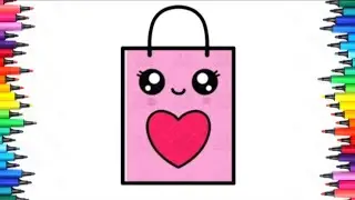 TitleCute Heart Shopping Bag Coloring Page forKids | Easy Kawaii Coloring Sheet for Fun & Creativity
