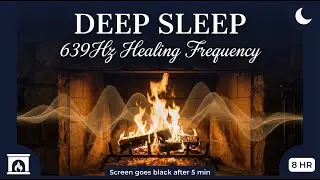 8 Hour Deep Sleep 🔥 639Hz Cozy Fireplace (Screen Goes Black After 5 Min) | Winter Night
