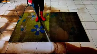 Heavy dirty green carpet cleaning satisfying rug cleaning ASMR