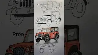 Realistic THAR Jeep Drawing Tutorial | #shorts #art #drawing #viral #tutorial #car  #youtubeshorts