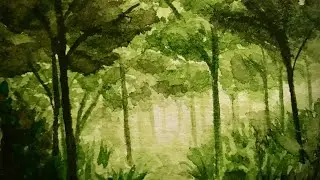 Lush Canopy Monochromatic Watercolor jungle process
