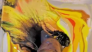 Yellow Bloom With Black Cellactivator - Acrylic Pouring - Fluid Art