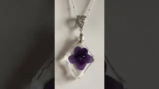 African Violet Real Flower Resin Pendant, Silver Plated Necklace,  