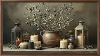 Frame TV Art 4K  Cozy Farmhouse Pottery Barn Olive Branches and Candlelight Art for TV Still Life