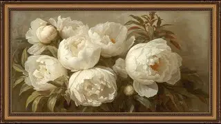 Vintage White Peonies in Gold Frame | Timeless Floral Painting | TV Screensaver 4K